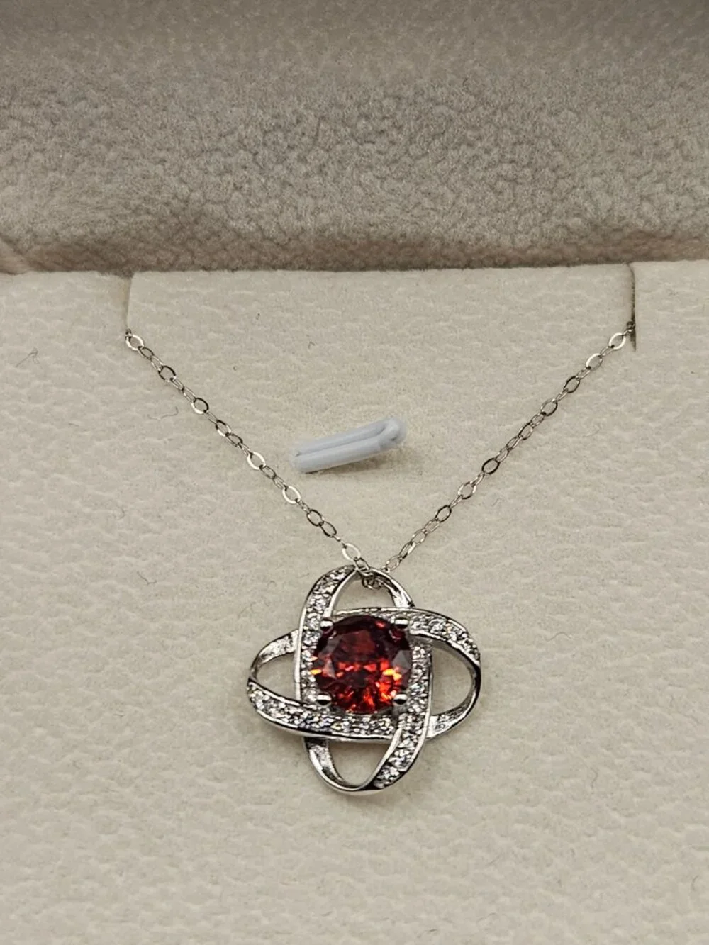 S925 Sterling Silver Red CZ 20in Adjustable Necklace